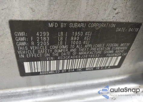 2018 Subaru Impreza 2.0I Premium z USA, uszkodzony, nr VIN 4S3GKAD69J3619533